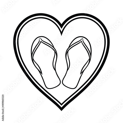 Love For Beach Holidays Black Outline Of Flip Flops Within Heart Shape