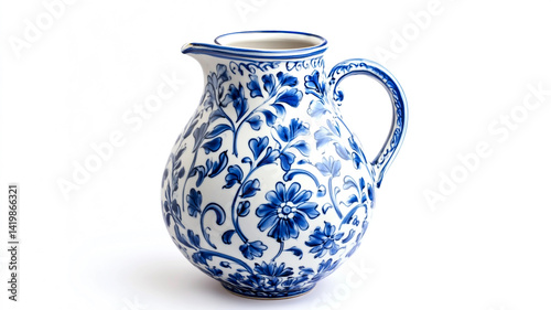 Gzhel ceramic jug isolated on a white background, detailed photograph, natural lighting, high-quality professional photography photo