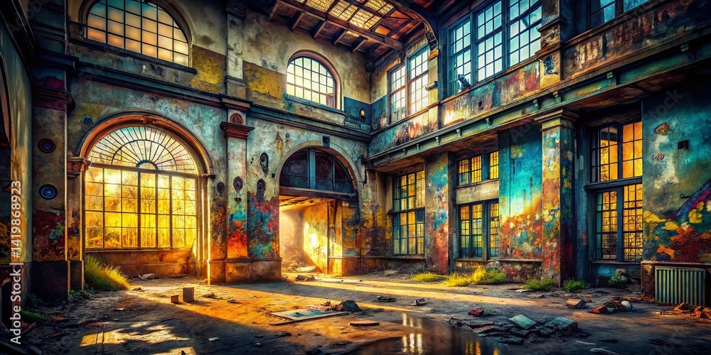 Fototapeta premium Abandoned Urban Building Interior Depth Map - Easy Background Replacement Stock Photo