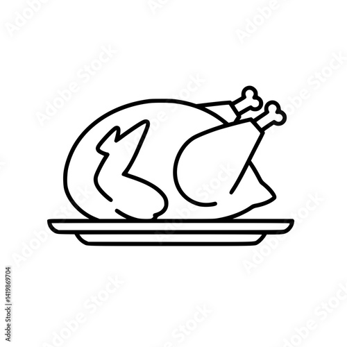 Black outline of a whole roasted turkey on a platter.
