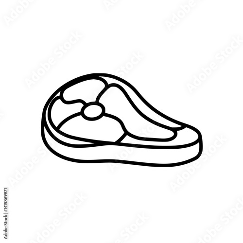 Black outline of a raw steak with fat marbling.
