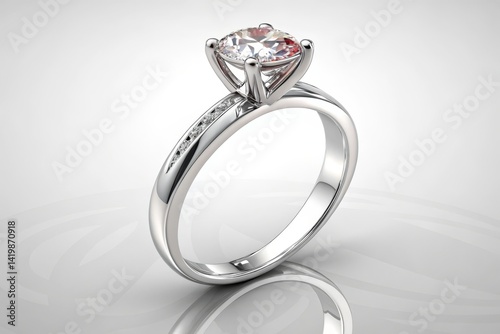 Elegant Diamond Engagement Ring with Side Stones, 3D Render
