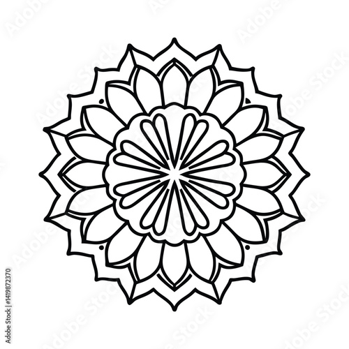 Elegant Floral Mandala With Intricate Details In Black And White Outline Design
