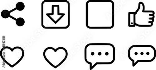 Share, save, like and comment icon set. Vector EPS 

