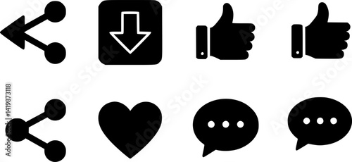 Share, save, like and comment icon set. Vector 
