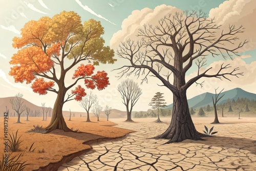 The Withering World: A Tale of Two Trees, One Lush, One Barren