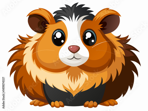 Cartoon guinea pig with brown and orange fur and big eyes sitting on a white background looking forward