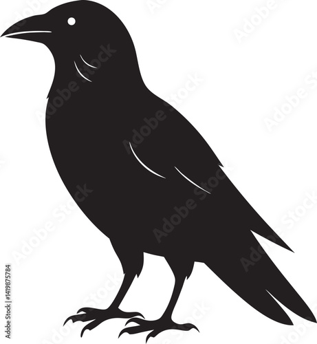  A  black silhouette of a crow icon vector isolated on a white background, eps and PNG