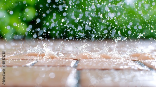 Wallpaper Mural Water splash on beige tiles during rain Torontodigital.ca