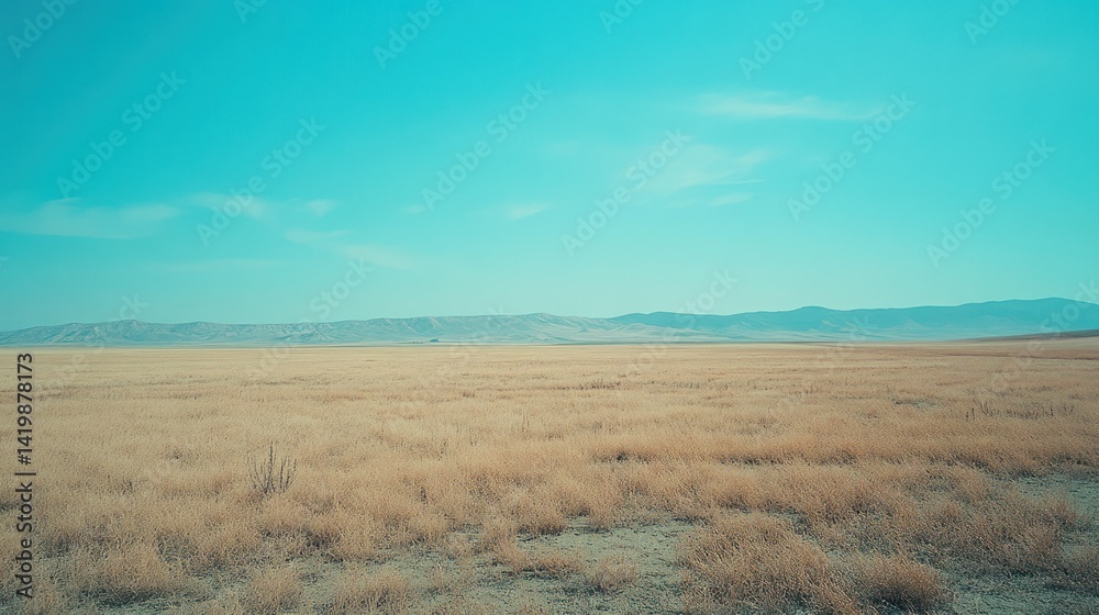 Expansive field of dry grass stretches under a bright sky Expansive field of dry grass stretches under a bright sky