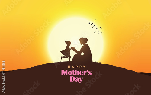 Happy mother's day concept vector illustration. Mother holding a children in her hands.