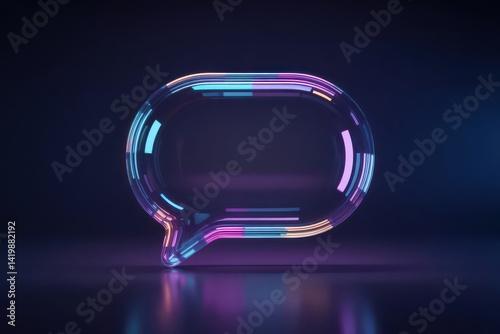 3D Neon message bubble on dark background