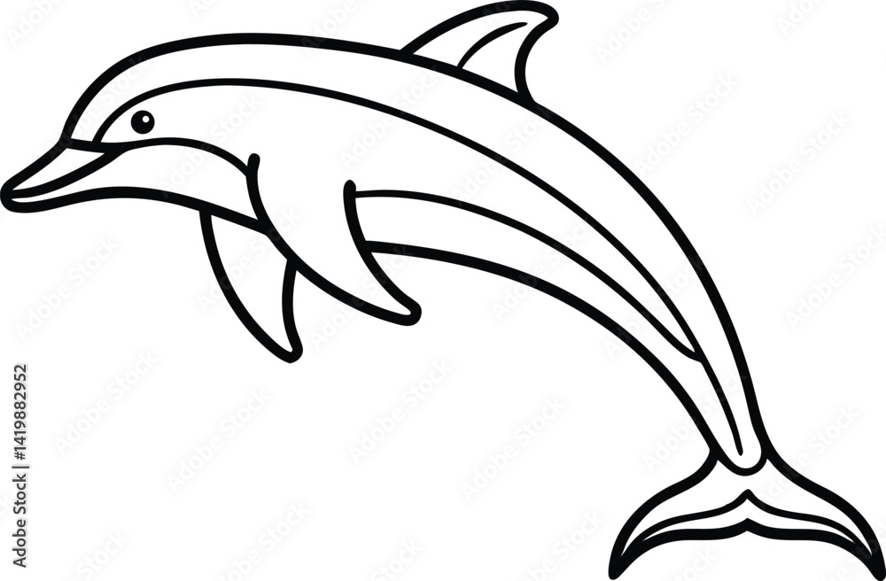 Obraz premium vector illustration of a dolphin, dolphin vector illustration, silhouette of a dolphin jumping, happy face reaction dolphin cartoon character head icon, outlined vector of jumping dolphin.