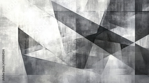Abstract geometric composition in grayscale tones with dynamic shapes and textures perfect for modern art backgrounds or design projects