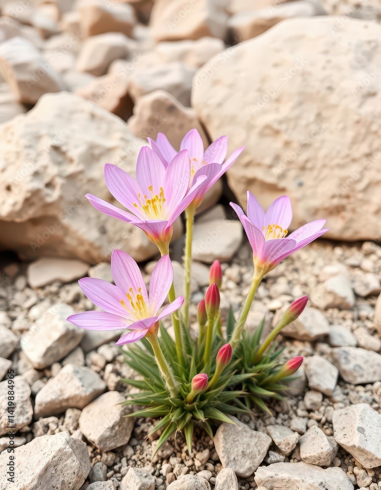 Delicate pink Lobivia senilis blooms amidst desert rocks, image, wildlife Delicate pink Lobivia senilis blooms amidst desert rocks, image, wildlife