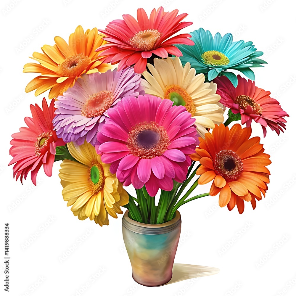 Colorful gerbera daisy bouquet in a flower pot
Colorful gerbera daisy bouquet in a flower pot