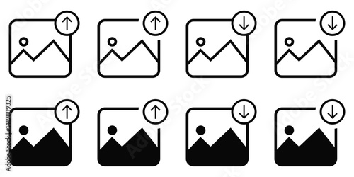  Set of download or upload picture vector icons of vector illustration