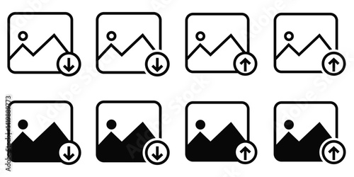 Set of download or upload picture vector icons of vector illustration