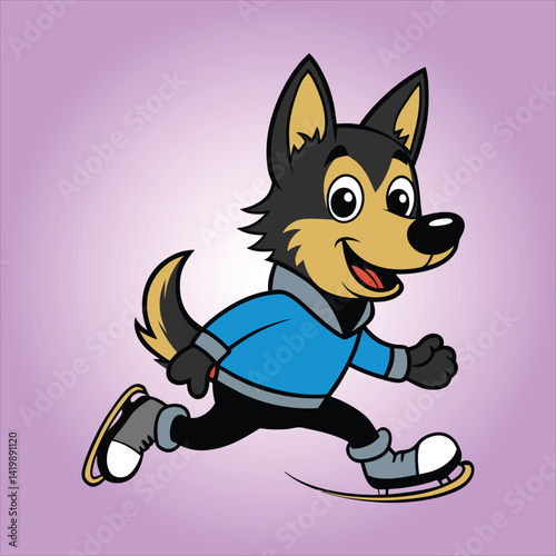 Cute Belgian Shepherd Playing Ice Skating