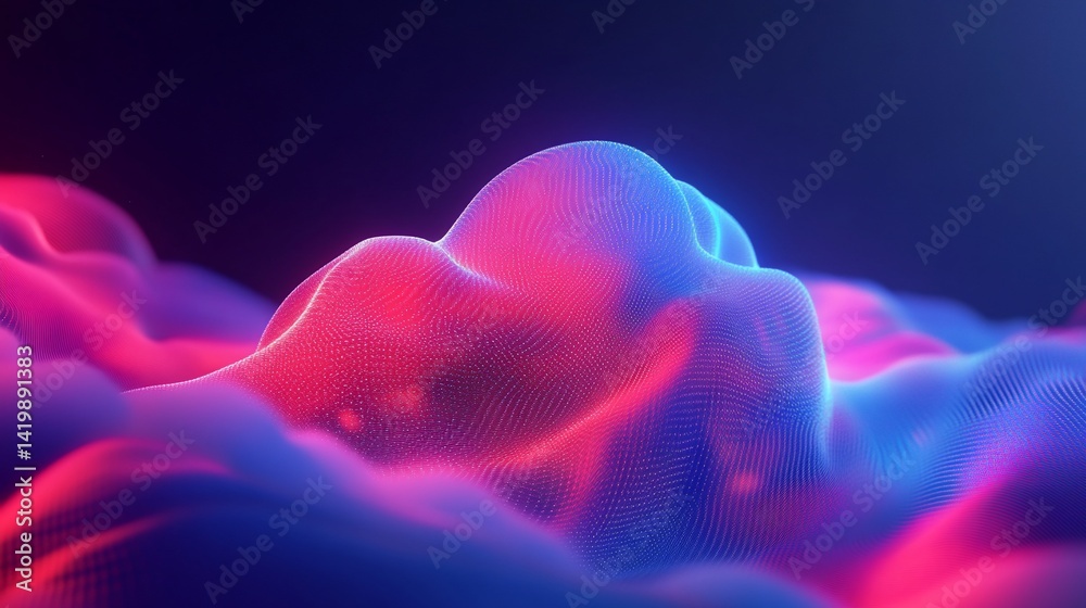 Abstract Digital Landscape: Neon Pink and Blue Waves