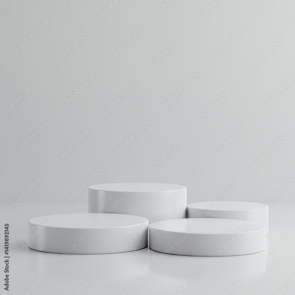 Display Podium Mockup Set Round White Product Stands Display Podium Mockup Set Round White Product Stands