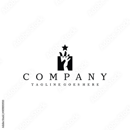 Hand reaching star logo design