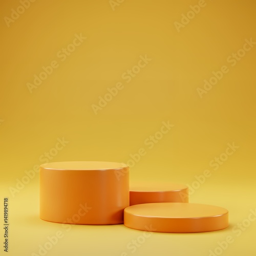 Displaying Orange Cylinders on a Yellow Stage Product Showcase Mockup