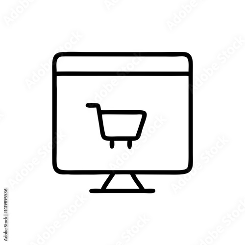 Online Shopping Icon with Shopping Cart on Computer Screen  