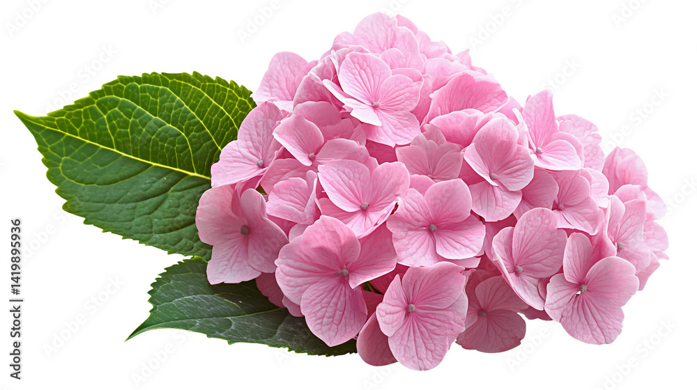 Fototapeta premium Stunning Pink Hydrangea Flower Blossom on White Background