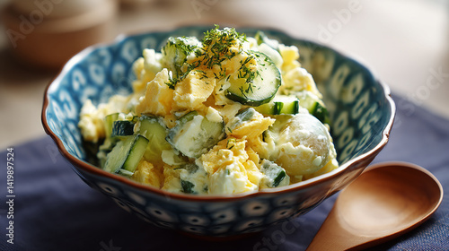 Japanese-style potato salad with cucumber creamy tex
