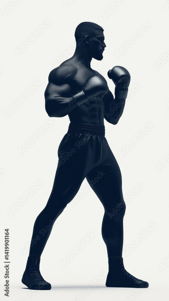 Naklejka premium Dynamic boxing pose studio digital art minimalist side view sports concept for fitness enthusiasts