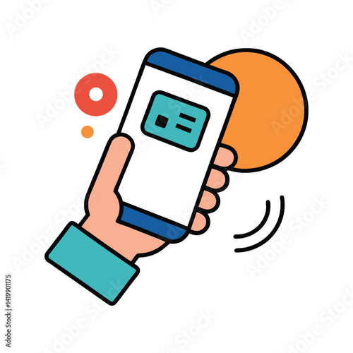 tap to pay symbol with hand and phone doodle vector