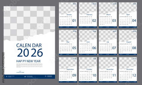 2026 calendar design white background simple and clean , A3 size wall calendar template.