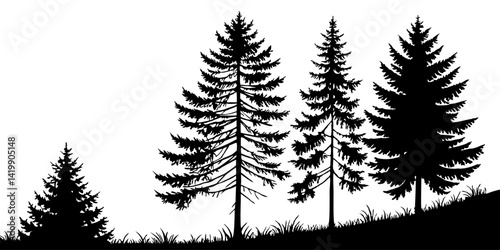 Fir trees silhouette line art illustration