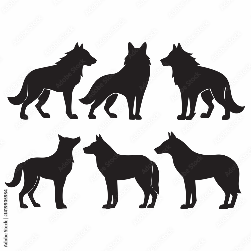 Wolf silhouettes set large pack of vector silhouette design Wolf silhouettes set large pack of vector silhouette design