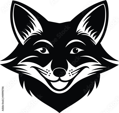vector illustration of happy cute fox head, fox wearing sunglass silhouette vector illustration, fox walking symbol icon, heroism wearing sunglass funny fox head vector icon on white background.