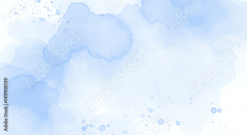 Abstract Light Blue Watercolor Wash Background Texture with Splashes and Blobs