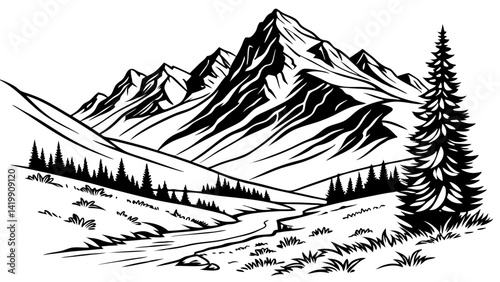 Mountain line art illustration