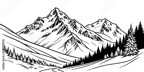 Mountain line art illustration