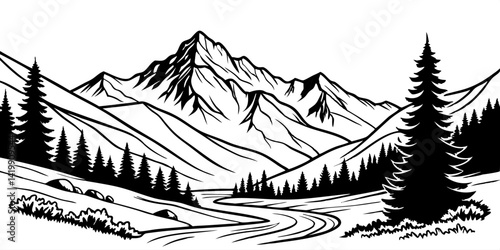 Mountain line art illustration