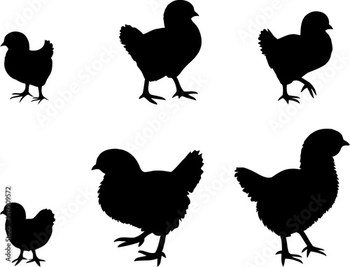 Simple vector silhouette of a baby chick standing, perfect for farm animal or poultry themes.