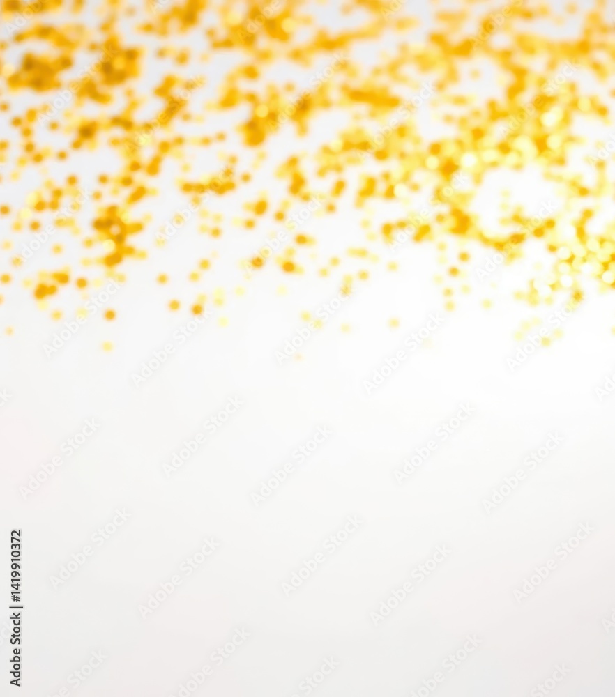 White background with scattered gold glitter bokeh, creating a dazzling, celebratory effect, festive, light White background with scattered gold glitter bokeh, creating a dazzling, celebratory effect, festive, light