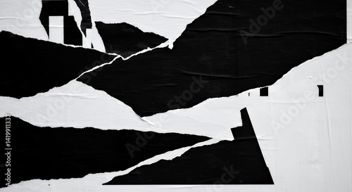 Torn Black and White Poster Texture Abstract Ripped Paper Background for Design