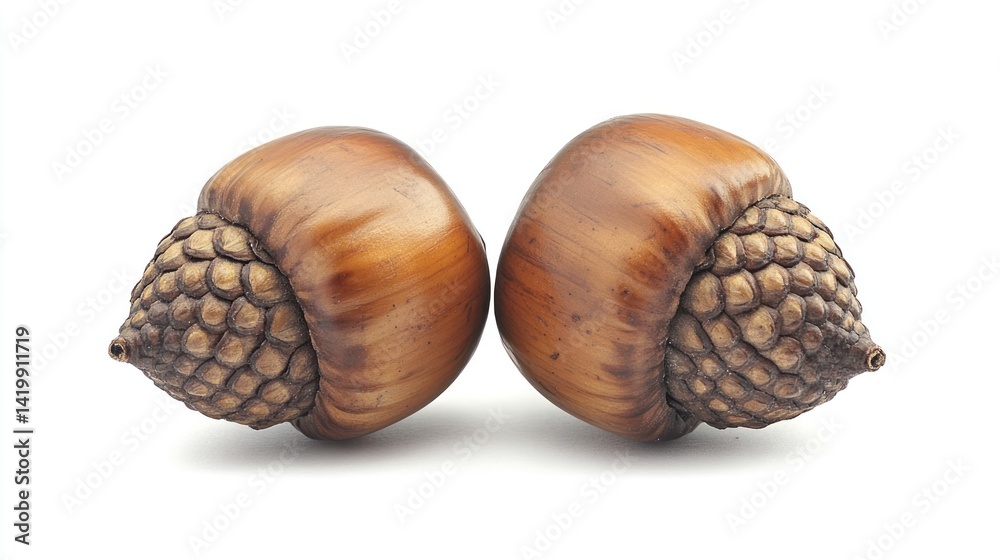 Close-up of Two Perfect Acorns Against a White Background Close-up of Two Perfect Acorns Against a White Background
