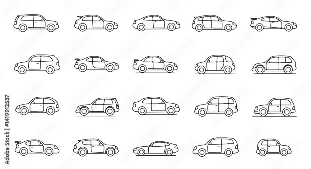 Car icon set in linear style. Transport symbol. Vector illustration.
Car icon set in linear style. Transport symbol. Vector illustration.