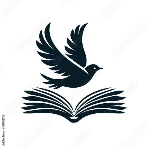 Bird flying through an open book silhouette black color logo on white background (2) [Converted]