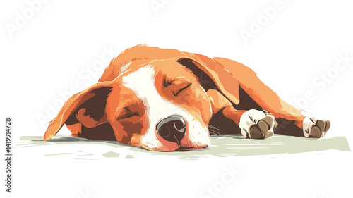This painting is a stylized illustration or drawing of a dog lying down, seemingly asleep. The art style is slightly painterly, almost impressionistic.
