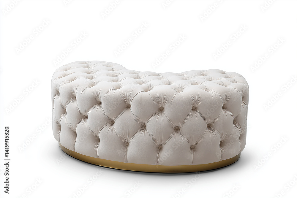 Cream Velvet HalfRound Ottoman with Gold Base Modern Upholstered Furniture Cream Velvet HalfRound Ottoman with Gold Base Modern Upholstered Furniture