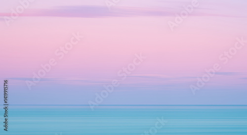 Serene Pastel Sunset Sky over Calm Ocean Dreamy Coastal Landscape Photography
