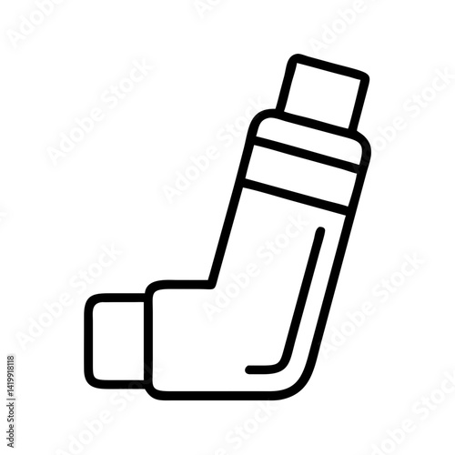 Minimalist outline icon of asthma inhaler device for respiratory treatment, black line vector illustration of medical equipment isolated on white background